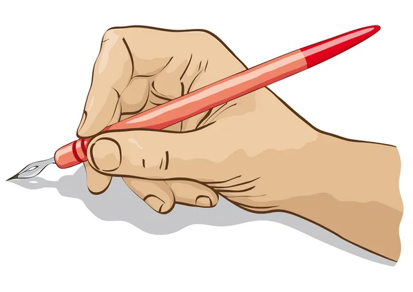 Main avec plume, rouge — Image vectorielle