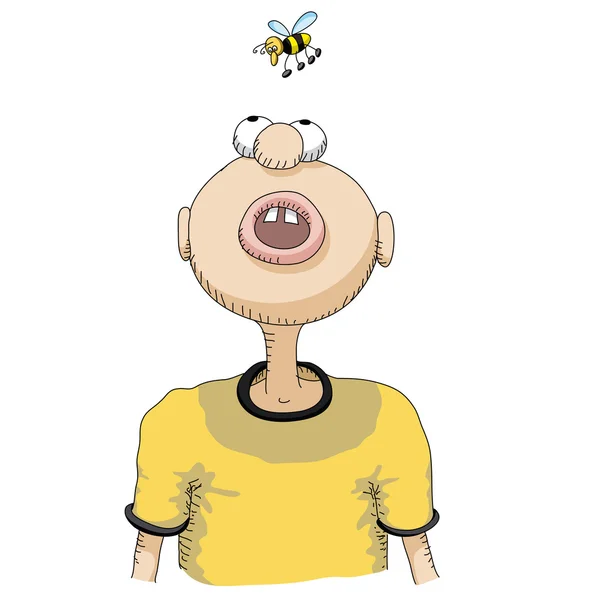 Character and bee — Stock Vector