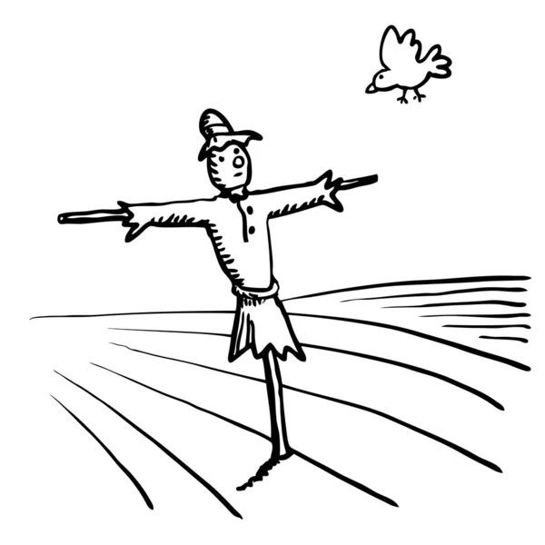 Scarecrow en vogel — Stockvector
