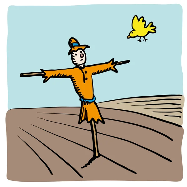 Scarecrow and bird — Stock Vector