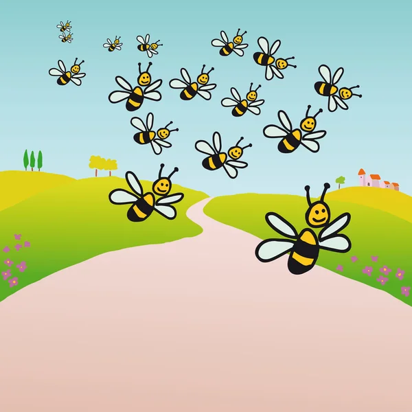 在农村中的蜜蜂 — 图库矢量图片