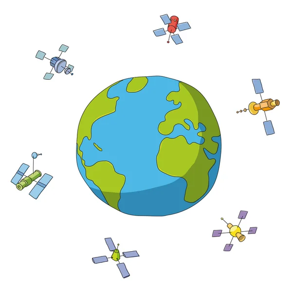 Mundo y satélites — Vector de stock