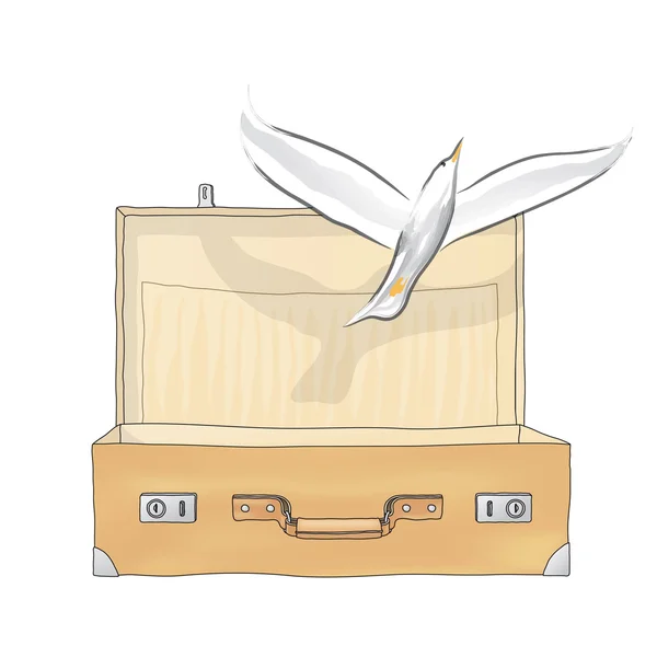 Dove in the suitcase — Stock Vector
