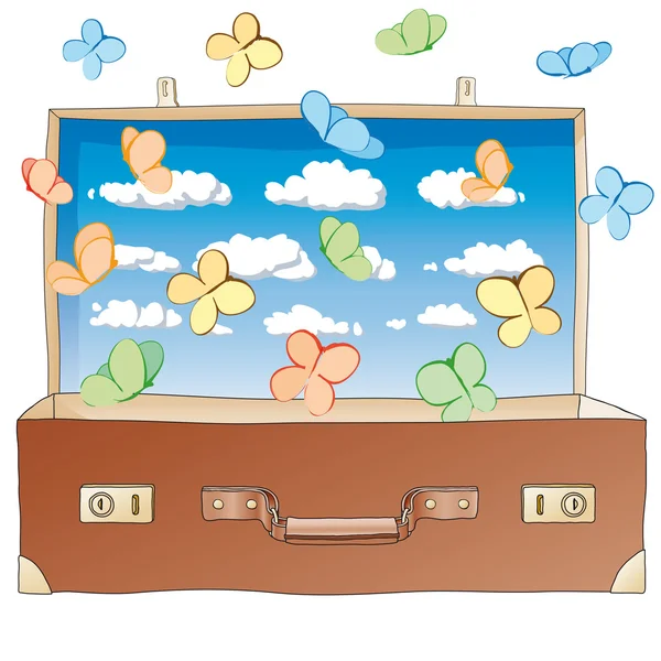 Бабочки в чемодане — стоковый вектор