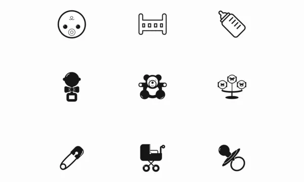 Un ensemble d'icônes pour enfants en noir et blanc . — Image vectorielle