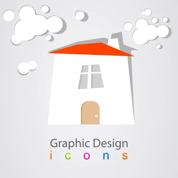 Graphic design house clouds. — Stock Vector