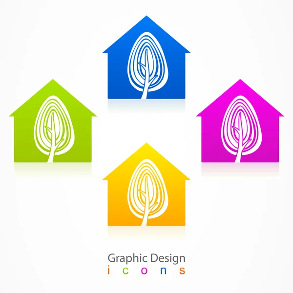 Grafica disegno albero casa logo . — Vettoriale Stock