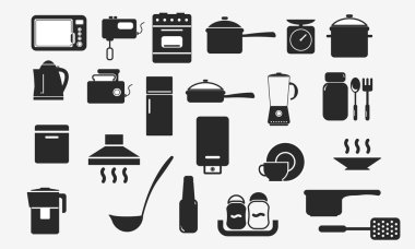 Kitchenware and household appliances icons. clipart