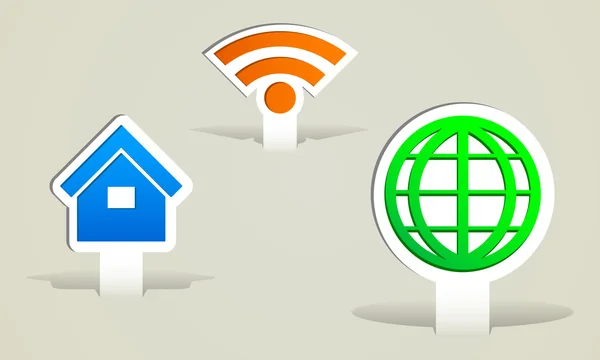 Internet home, rss, pulsante icona del mondo — Vettoriale Stock