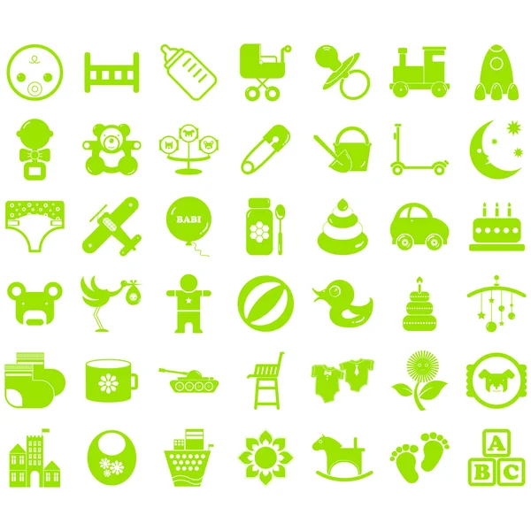 Establecer iconos para niños tonos verdes — Archivo Imágenes Vectoriales