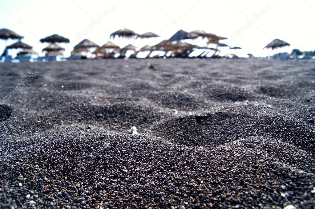 Black beach on the island Santarin
