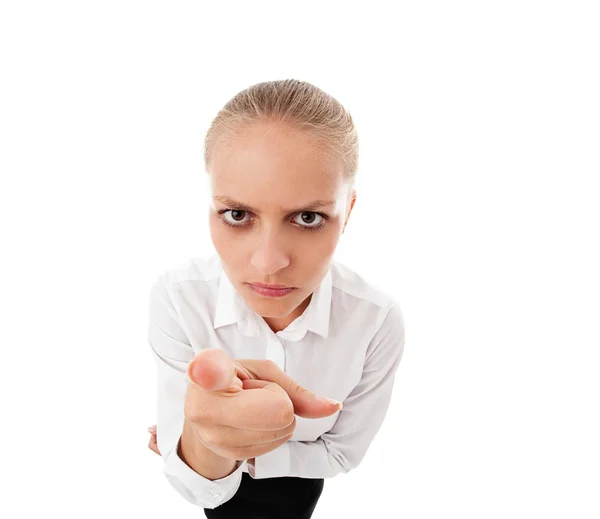 Angry young woman pointing on you — Stock Photo, Image