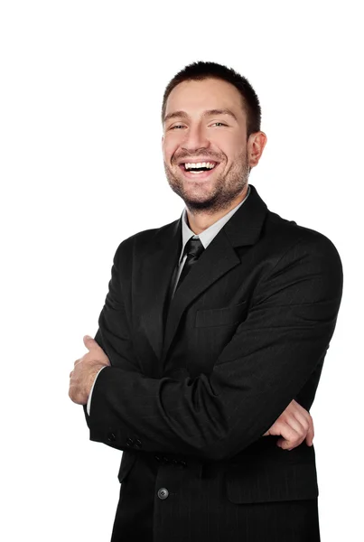 Biznesmen uśmiechający się biały na białym tle na — Zdjęcie stockowe