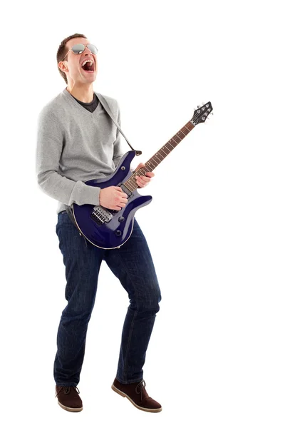 Rockstar παίζοντας σόλο στην κιθάρα. — Φωτογραφία Αρχείου