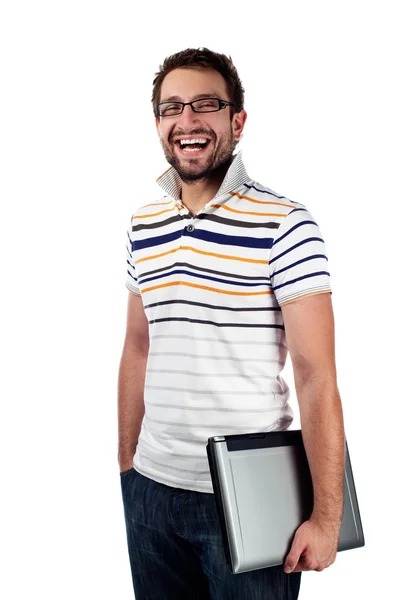 Mužský student s úsměvem a notebook — Stock fotografie