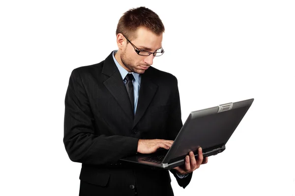 Empresário isolado com laptop — Fotografia de Stock