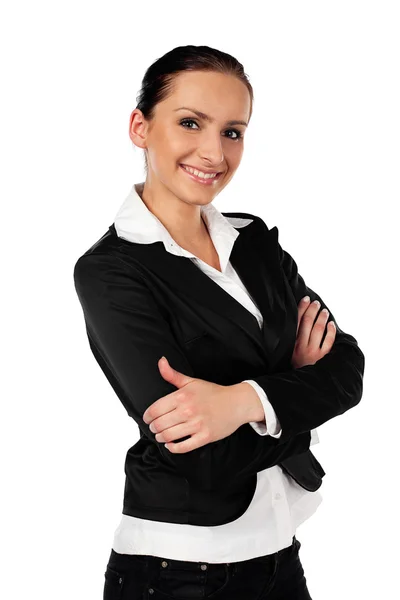 Imprenditrice su sfondo bianco sorridente — Foto Stock