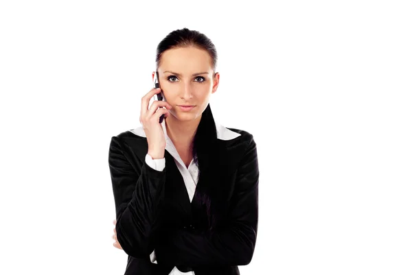 Счастливая деловая женщина разговаривает по телефону. Isolated — стоковое фото