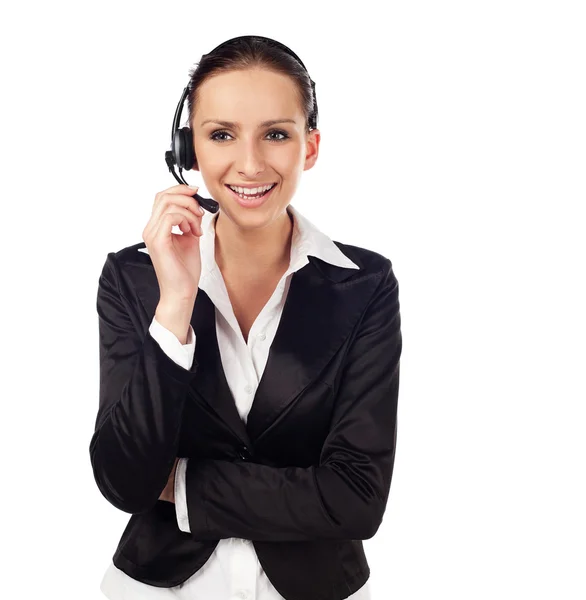 Женщина разговаривает по телефону в качестве обслуживания клиентов — стоковое фото