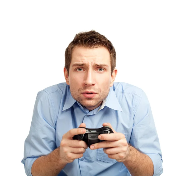 男はビデオゲームをプレイ — ストック写真