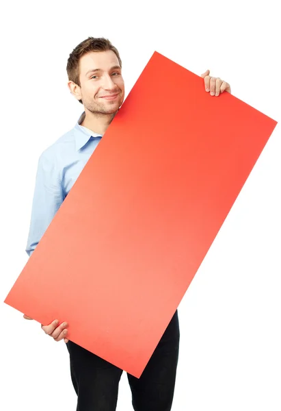 Estudante segurando placa vermelha — Fotografia de Stock