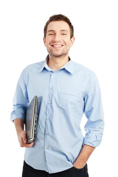Young student with laptop smiling — Stock Photo, Image