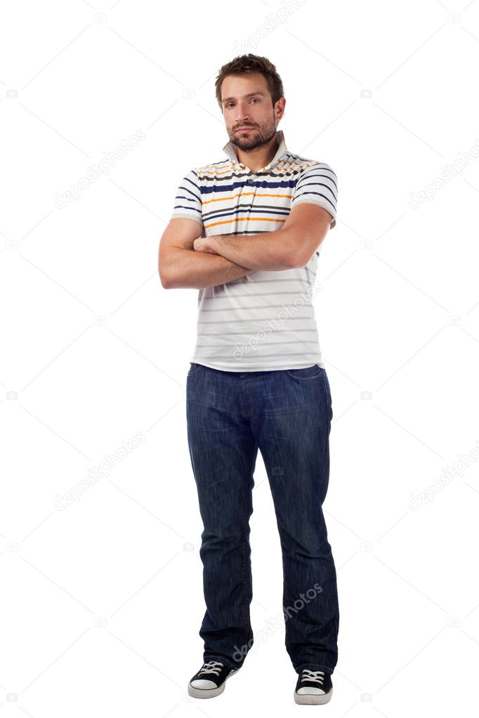 Handsome man standing isolated on white