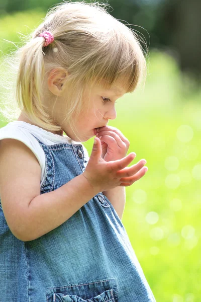 A beautiful little girl on the nature of — Stock Photo, Image