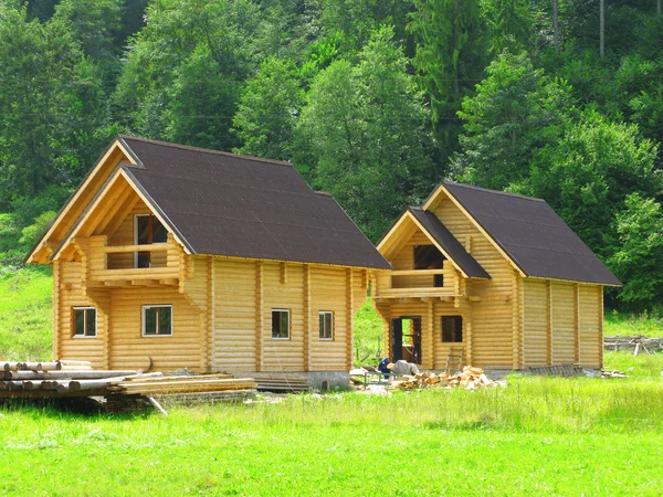 stock image Construction of wooden houses