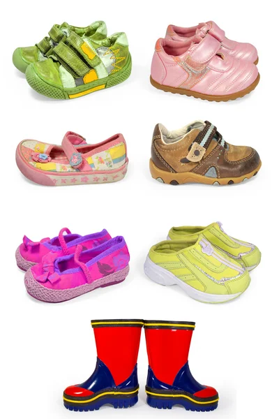 Collezione di scarpe per bambini isolate — Foto Stock