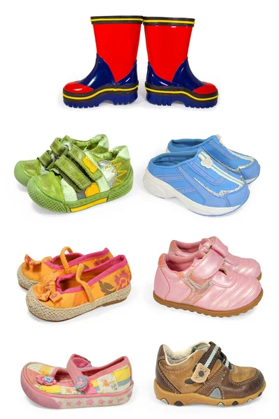 Coleção de sapatos infantis isolados — Fotografia de Stock