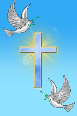 Illustration of a cross with a dove and the Bible clipart