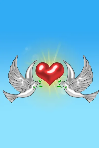 Illustration of a heart with doves — Stock Photo, Image