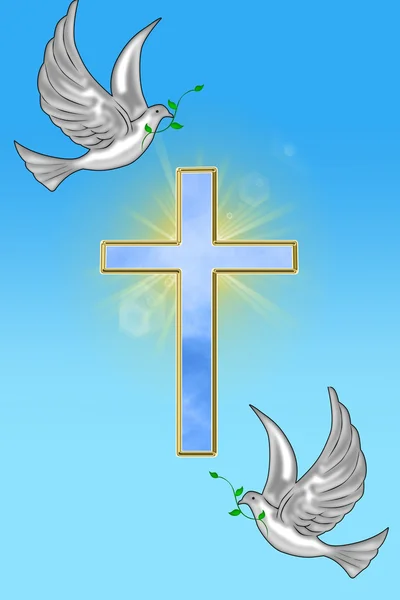 Ilustração de uma cruz com uma pomba e a Bíblia — Fotografia de Stock