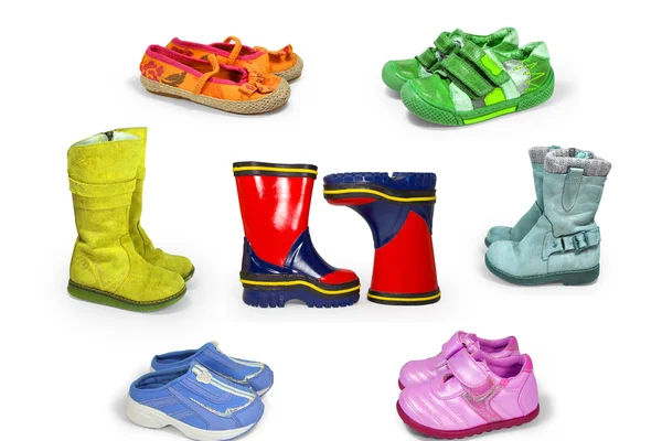 Coleção de sapatos infantis isolados — Fotografia de Stock