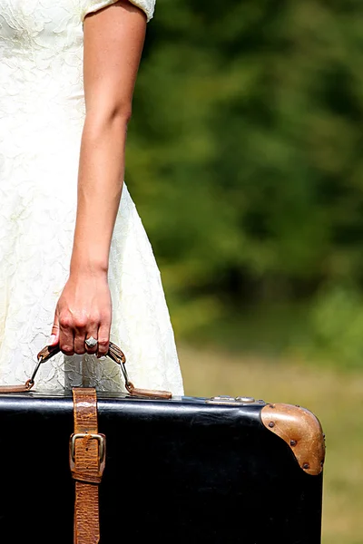 Hand with a suitcase — Stock Photo, Image