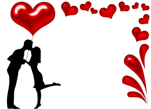 Silhueta de casais com corações ilustração — Fotografia de Stock