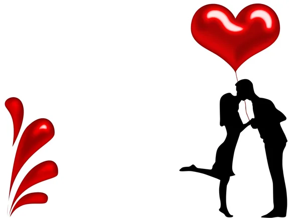 Silueta de parejas con ilustración de corazones — Foto de Stock