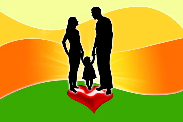 Silhouet van een familie met een hart — Stockfoto
