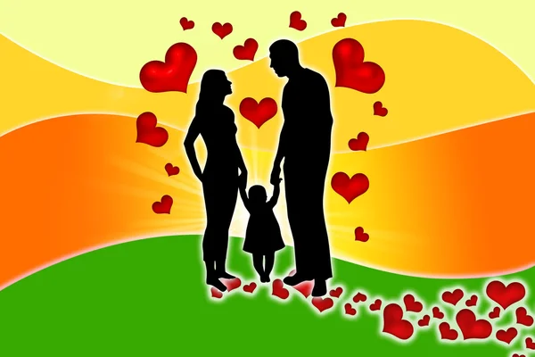 Silhouette of couples with hearts — Stock Photo, Image