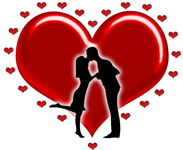 Silhouette von Paaren mit Herzen — Stockfoto