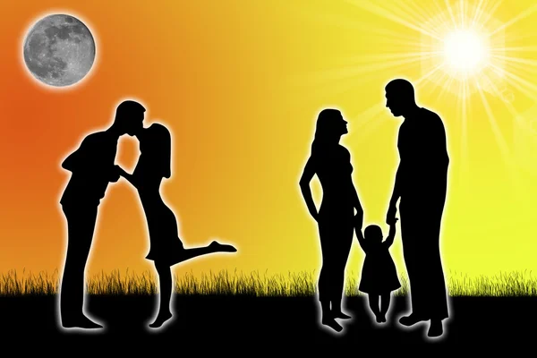 Silhouette of a family — Stock Photo, Image