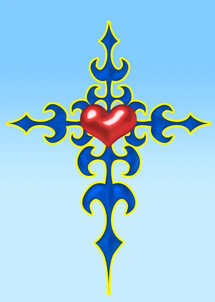 Ilustração de uma cruz com coração — Fotografia de Stock