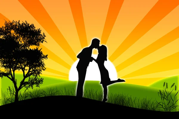 Silhouette eines Paares mit einem Baum — Stockfoto