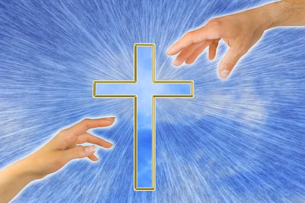 Twee handen in liefde met het Kruis — Stockfoto