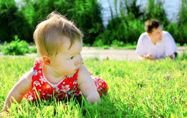 Dad and daughter on the field clipart