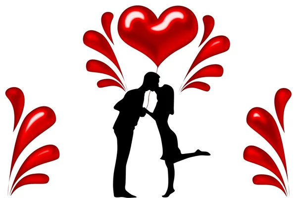 Silhouette of couples with hearts illustration — Stock Photo, Image