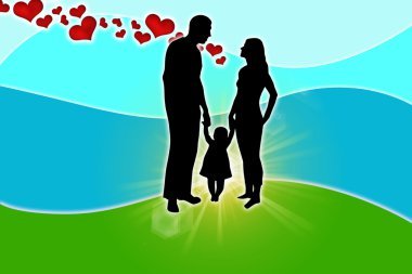 Silhouette of a family with a heart clipart