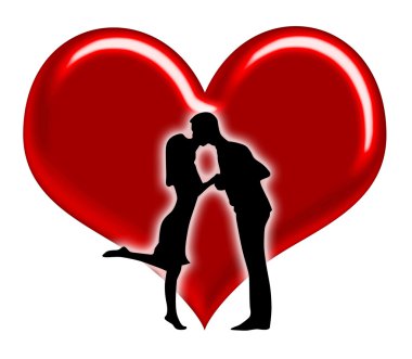 Silhouette of couples with hearts illustration clipart