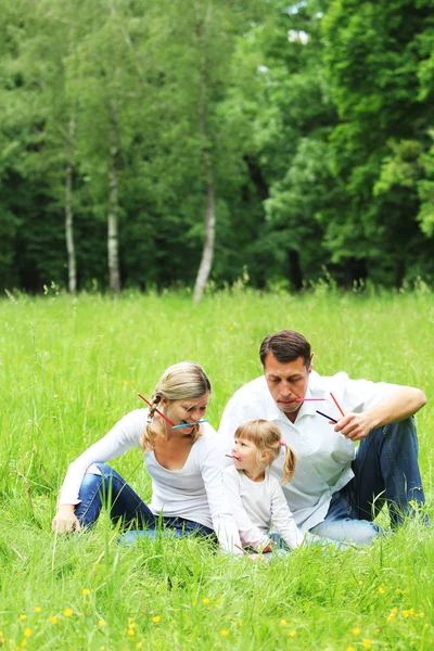 Ung familj i naturen — Stockfoto